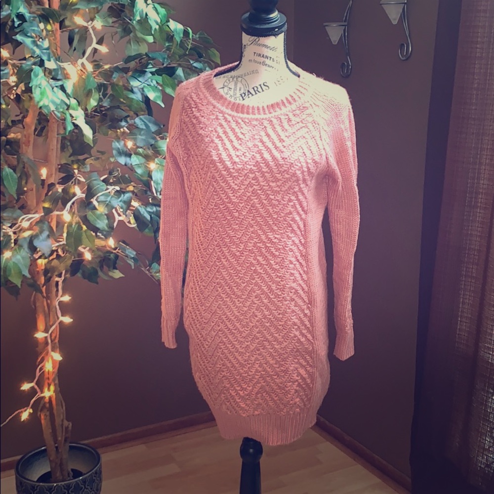 Pink textured sweater dress